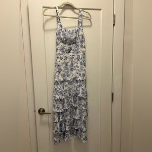 Lulus Blue and White Ruffle Dress